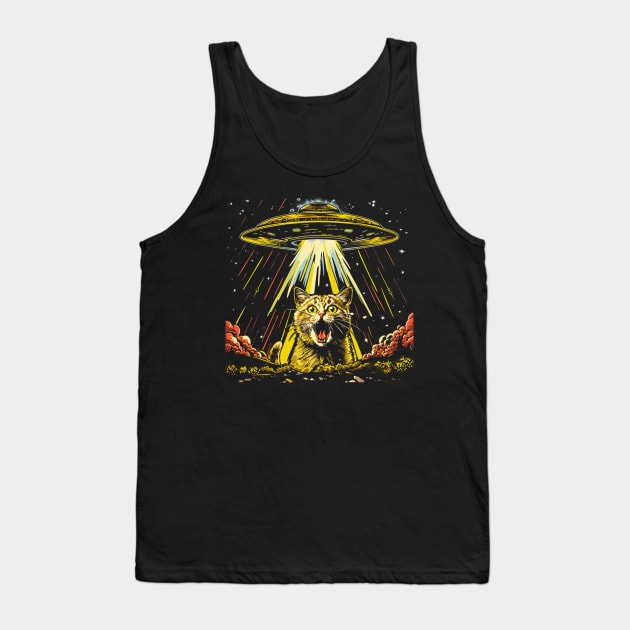 Shocked Cat and UFO Invasion Tank Top by OscarVanHendrix